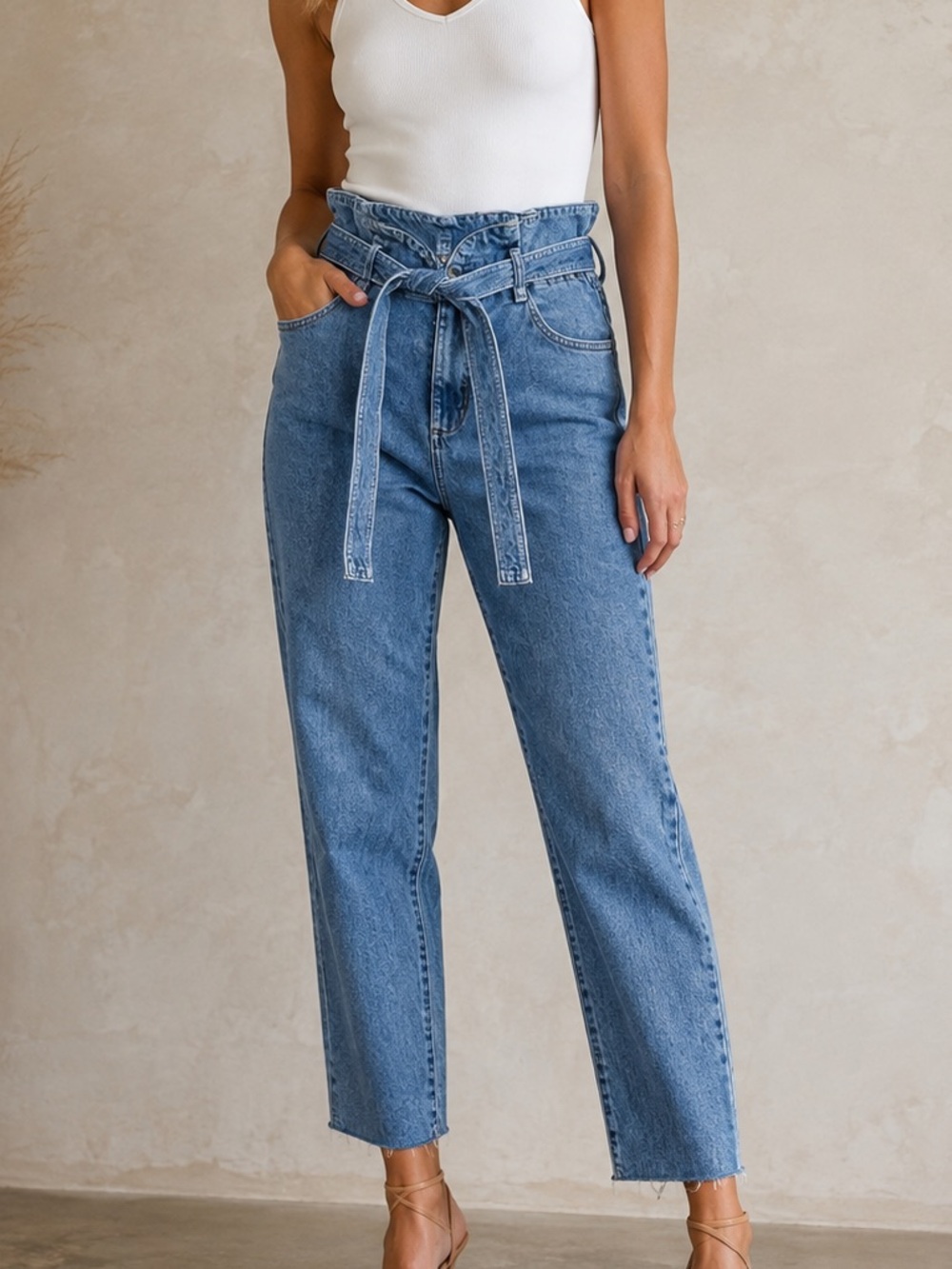 DL1961 Vintage Paperbag High Rise Tie-Waist Cropped Jeans in Light Blue NWOT